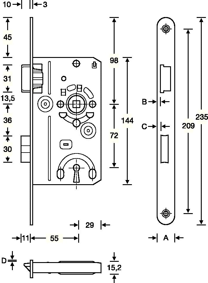 SSF Zimmertür-Einsteckschloss BB 55/72/8 mm DIN links Klasse 1 silber abgerundet
