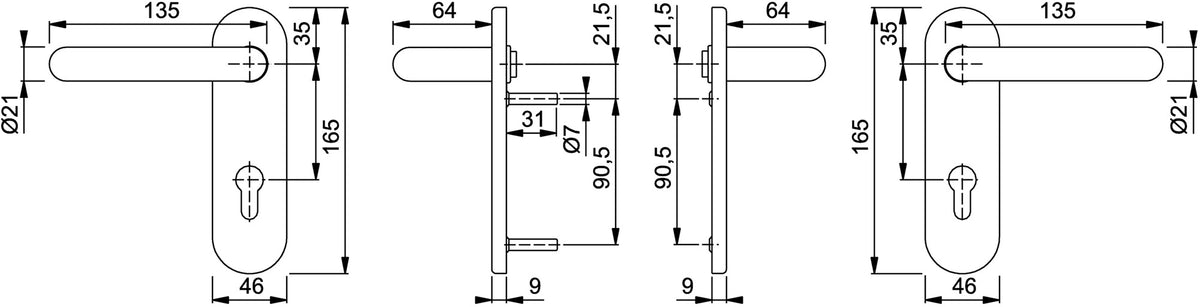 HOPPE Feuerschutzgarnitur Paris FS-K138F/353K – Kurzschild, PZ, DIN L/R, tiefschwarz
