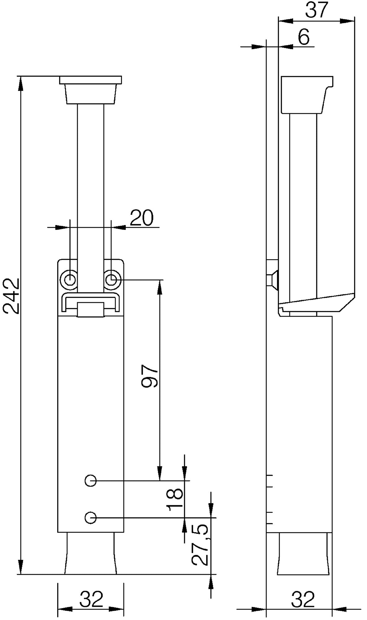 DENI Türfeststeller 3837 0060 22 Zinkdruckguss silber lackiert Hubhöhe 60 mm Türmontage