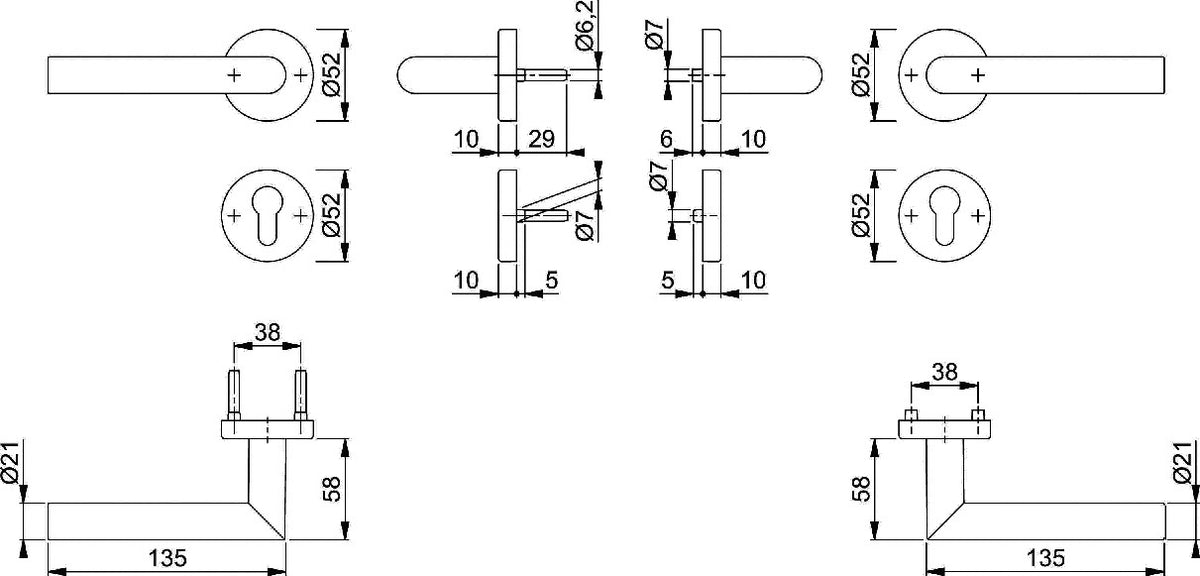 HOPPE Feuerschutz-Rosettengarnitur Amsterdam FS-1400/42H/42HS Aluminium F1 DIN L/R