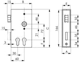 AMF Schlosskasten 140D-PZ DIN links/rechts, Dornmaß 30/60 mm, Maß A40xB94,5xC173 mm
