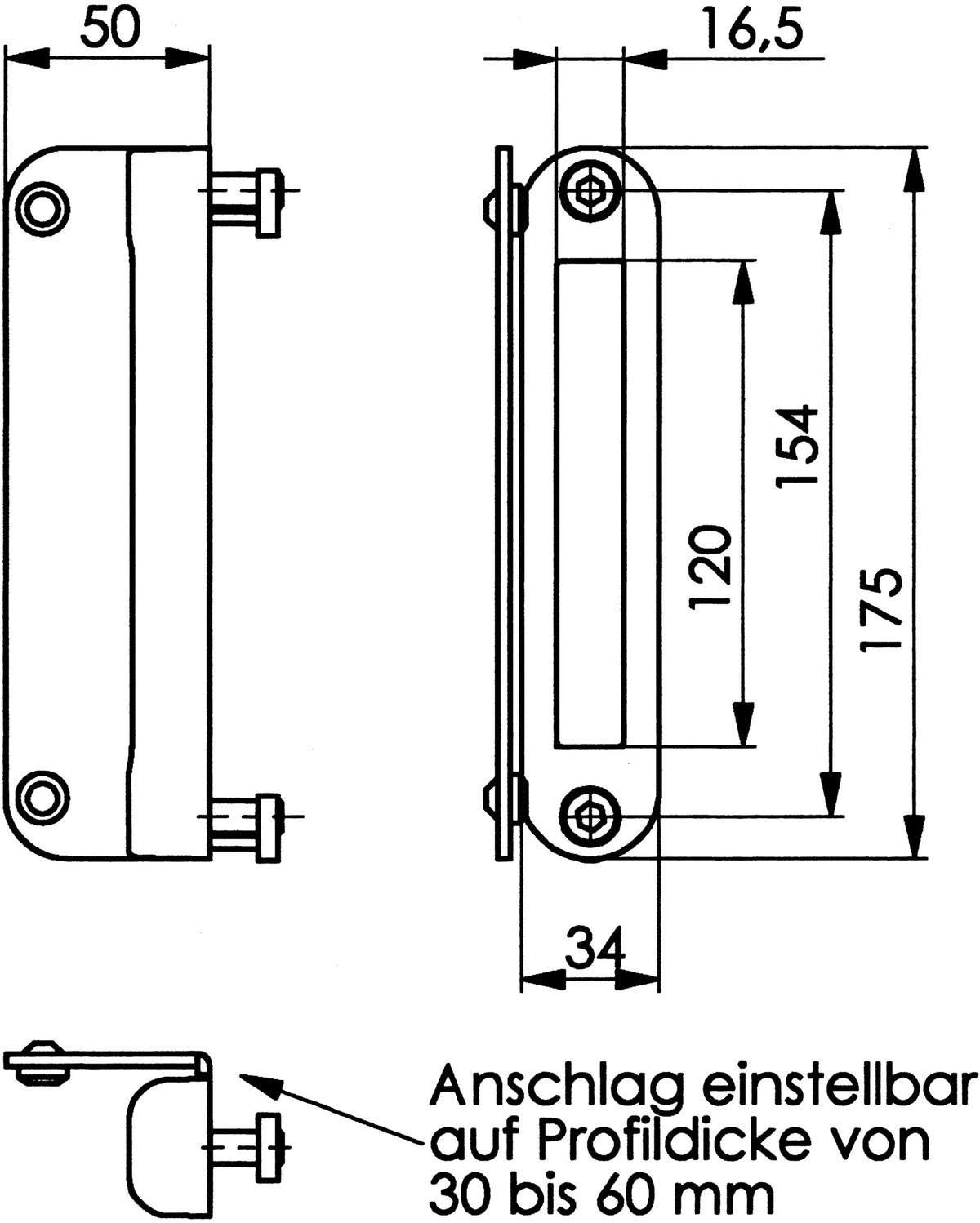 AMF Schließkasten 145G Leichtmetall zum Anschrauben – DIN links/rechts, für Profile 30–60 mm