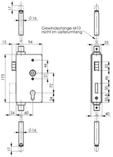AMF Schlosskasten 140UMV DIN L/R – 40x94x173 mm, Dornmaß 60 mm, verzinkt, 2-tourig