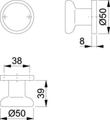 HOPPE Türknopf 54/11 Aluminium F1 gerade, feststehend auf Rosette, DIN links/rechts