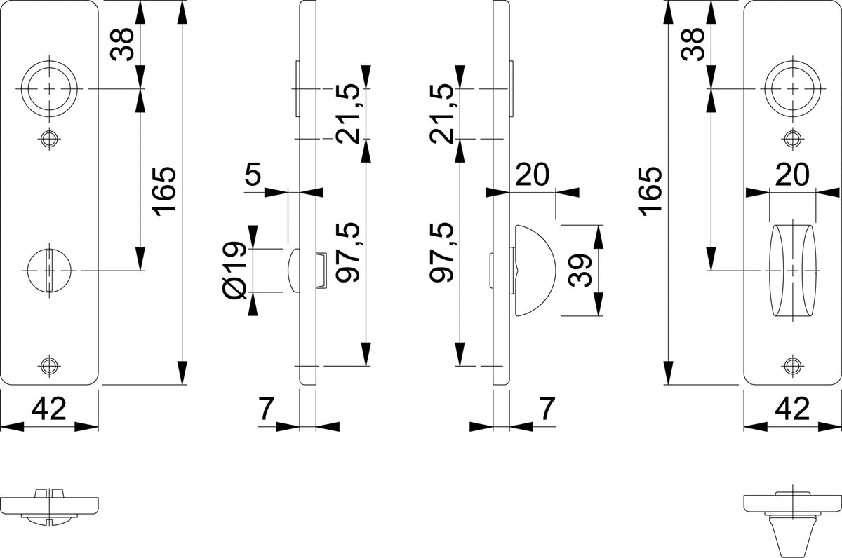 HOPPE Kurzschildpaar 202KP Aluminium F4 bronzefarbig PZ 165 mm