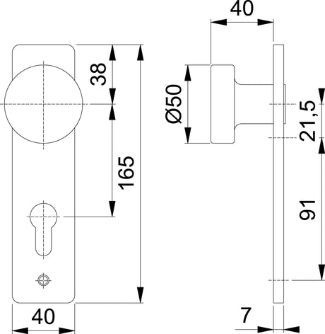 HOPPE Knopfkurzschild 58/202K Aluminium F2 neusilberfarbig Entfernung 72 mm PZ