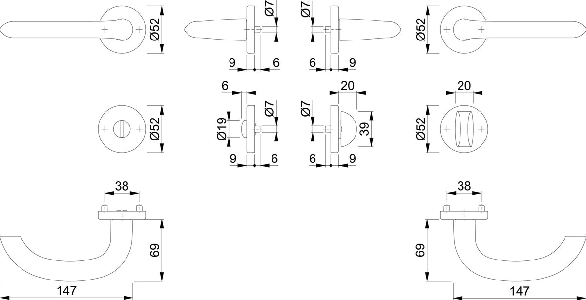HOPPE Rosetten-Drückergarnitur Marseille 1138/42KV/42KVS Aluminium F1 U-Form DIN L/R