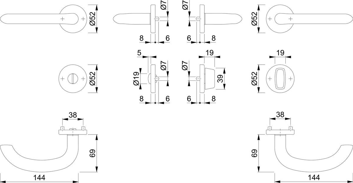 HOPPE Rosetten-Drückergarnitur Marseille 1138/42KV/42KVS Aluminium F1 U-Form DIN L/R