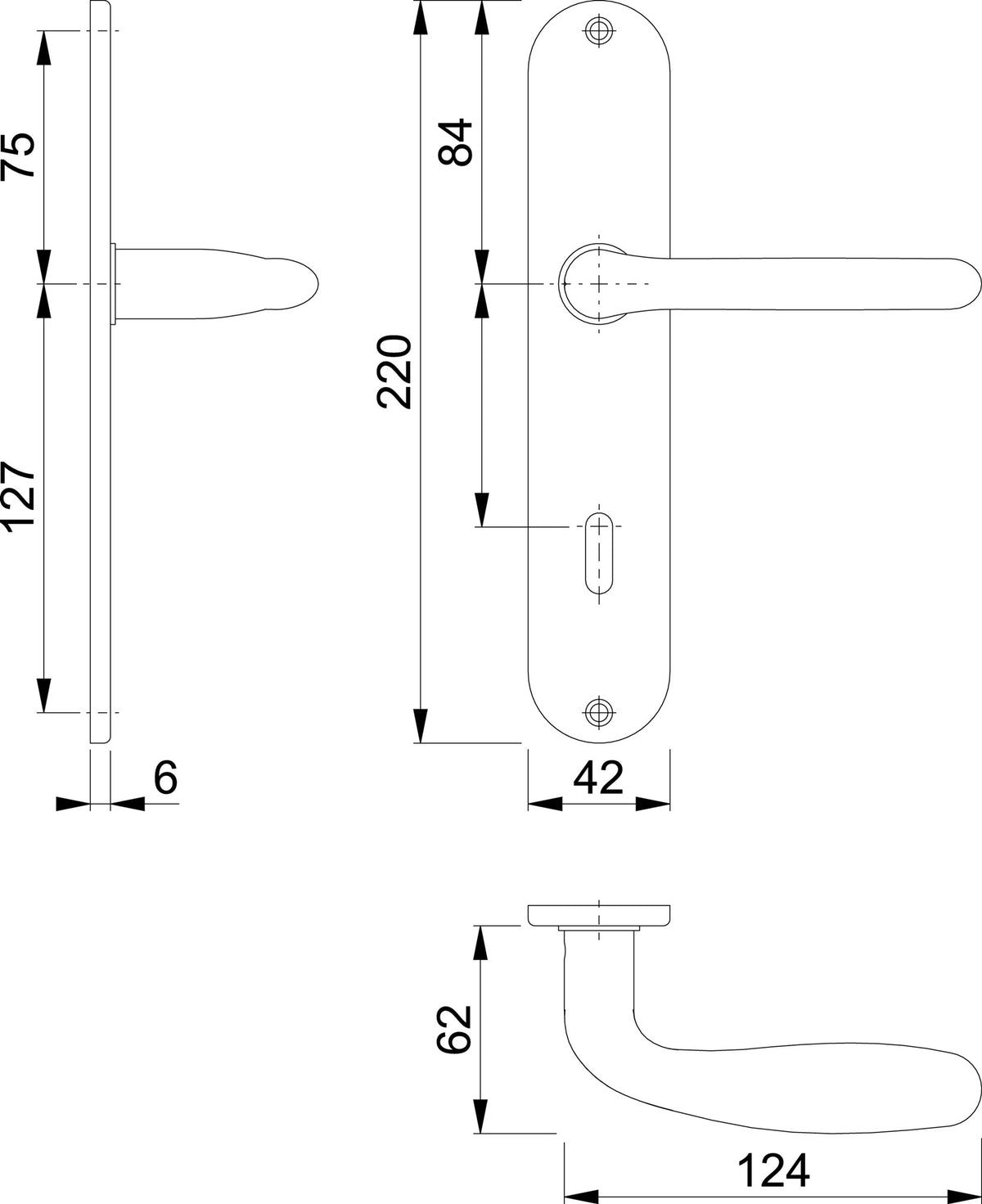 HOPPE Langschildgarnitur Cardiff E1850Z/302 Edelstahl matt DIN L/R 72 mm