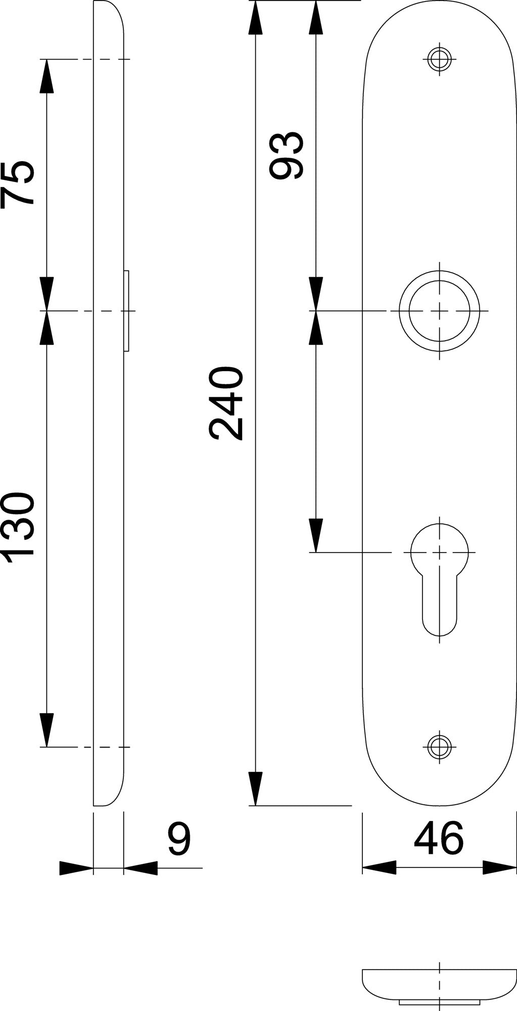 HOPPE Langschildpaar 273P F1 naturfarbig Aluminium 72 mm für Zimmertüren