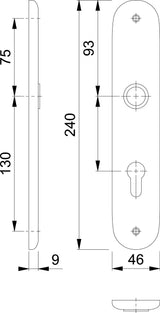 HOPPE Langschildpaar 273P F1 naturfarbig Aluminium 72 mm für Zimmertüren