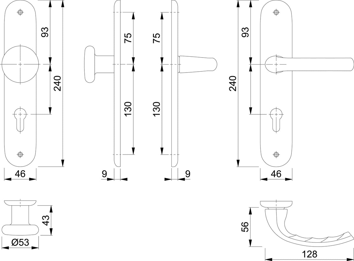 HOPPE Langschildgarnitur Tôkyô 1710/273P Aluminium F1 OB 72 mm DIN L/R