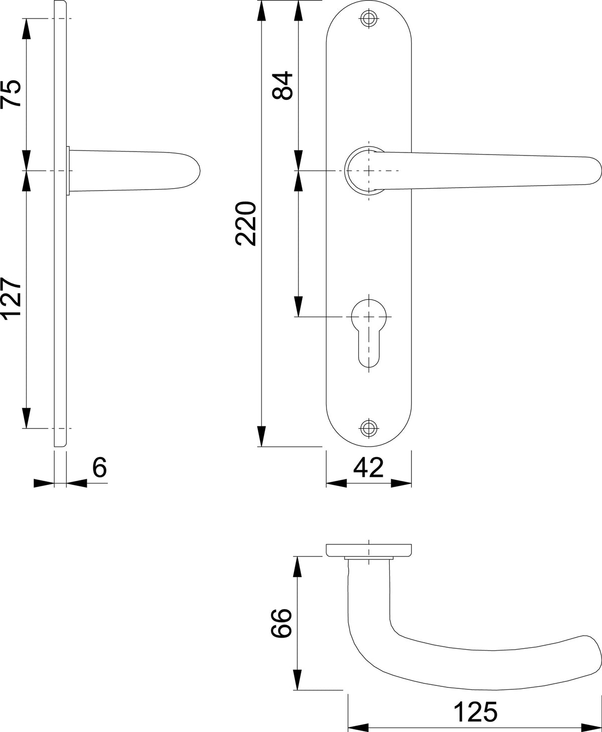 HOPPE Langschildgarnitur Denver E1310Z/302 Edelstahl F69 DIN L/R für Innentüren