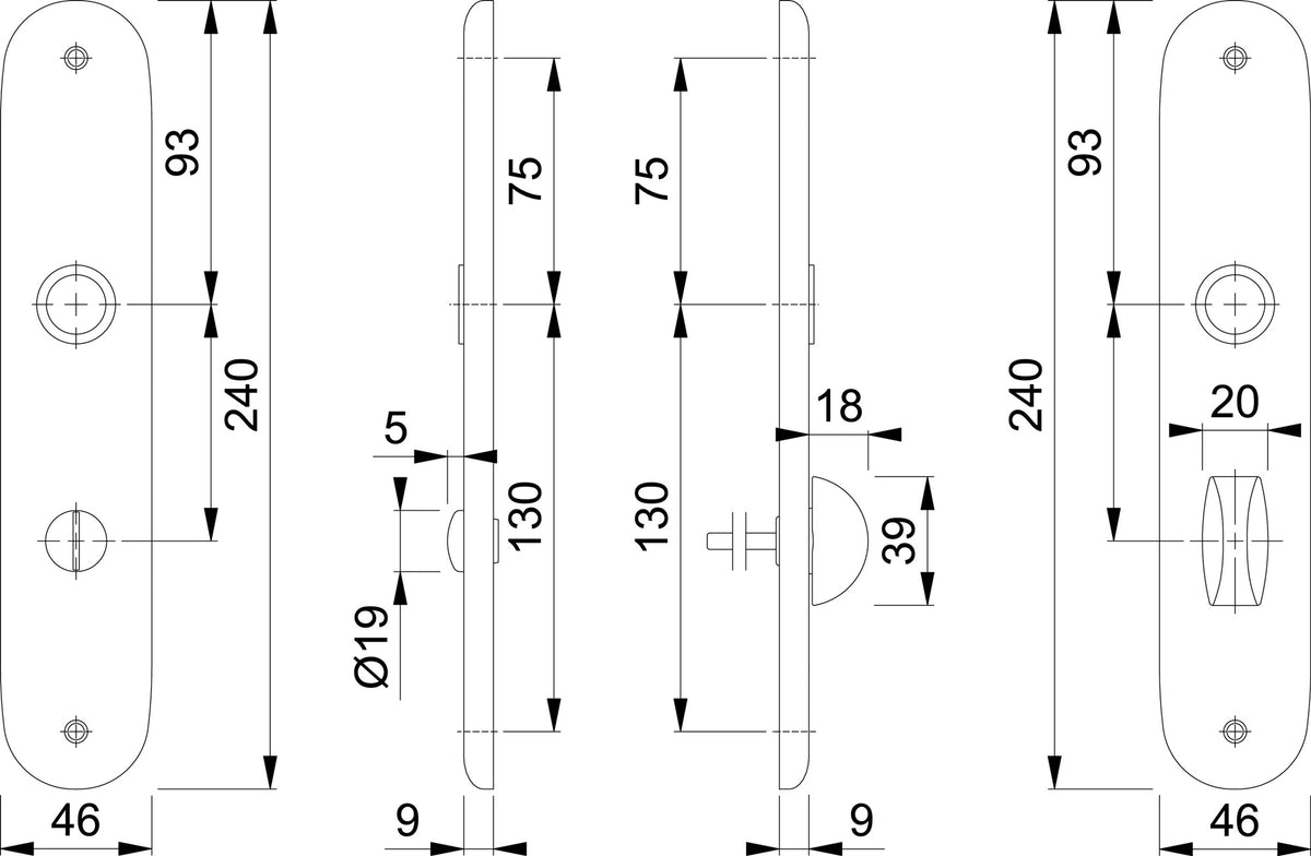 HOPPE Langschildpaar 273P F1 naturfarbig Aluminium 72 mm für Zimmertüren