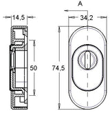 EDI Schlüsselrosette 0815/0000 – Aluminium F12, oval, PZ-Lochung mit Ziehschutz, Schildstärke 14,5 mm