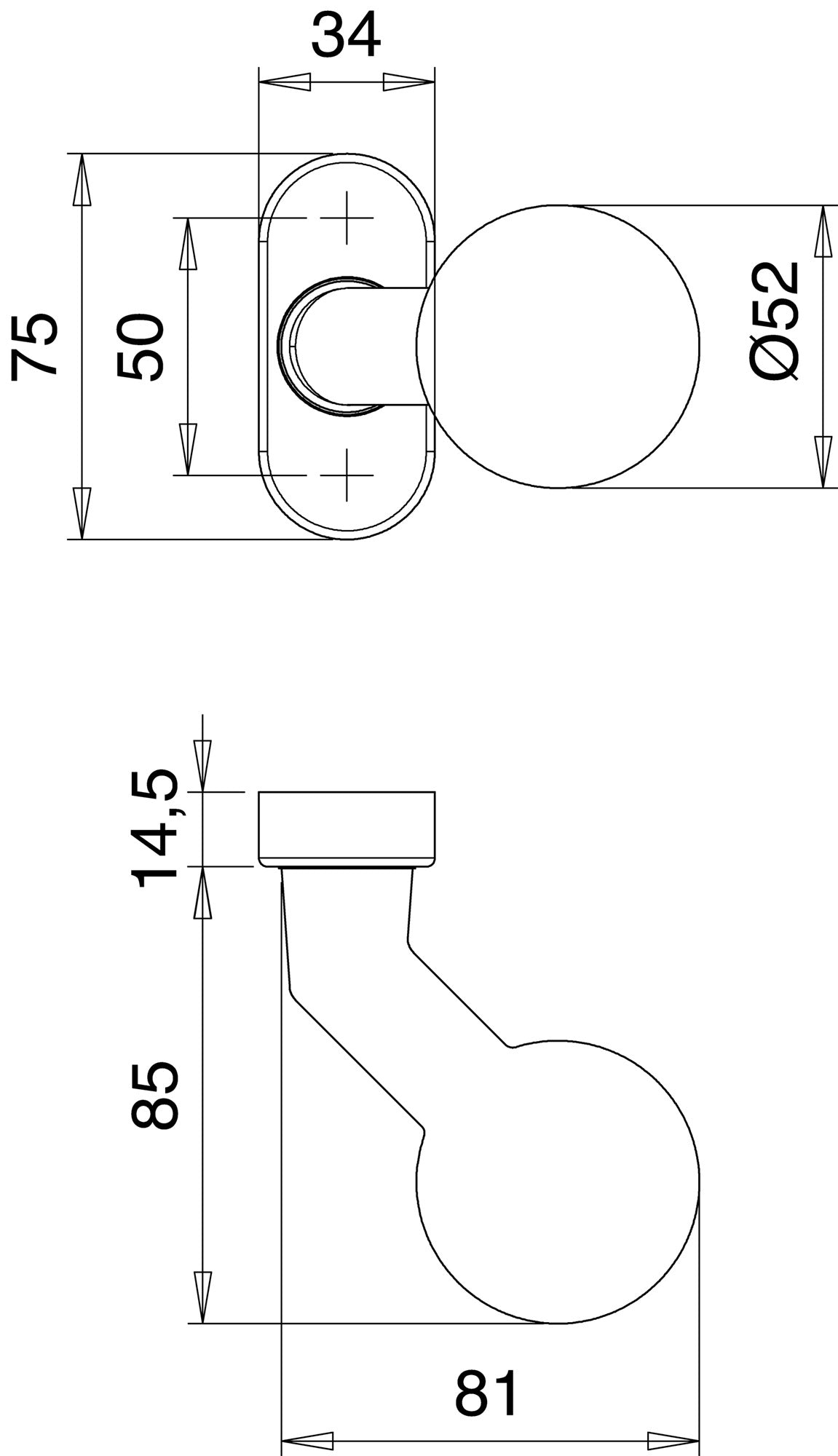 EDI Profiltür-Knopf 2033/4020 – Fester Alu-Türknopf mit ovaler Rosette, verdeckte Verschraubung, DIN L/R