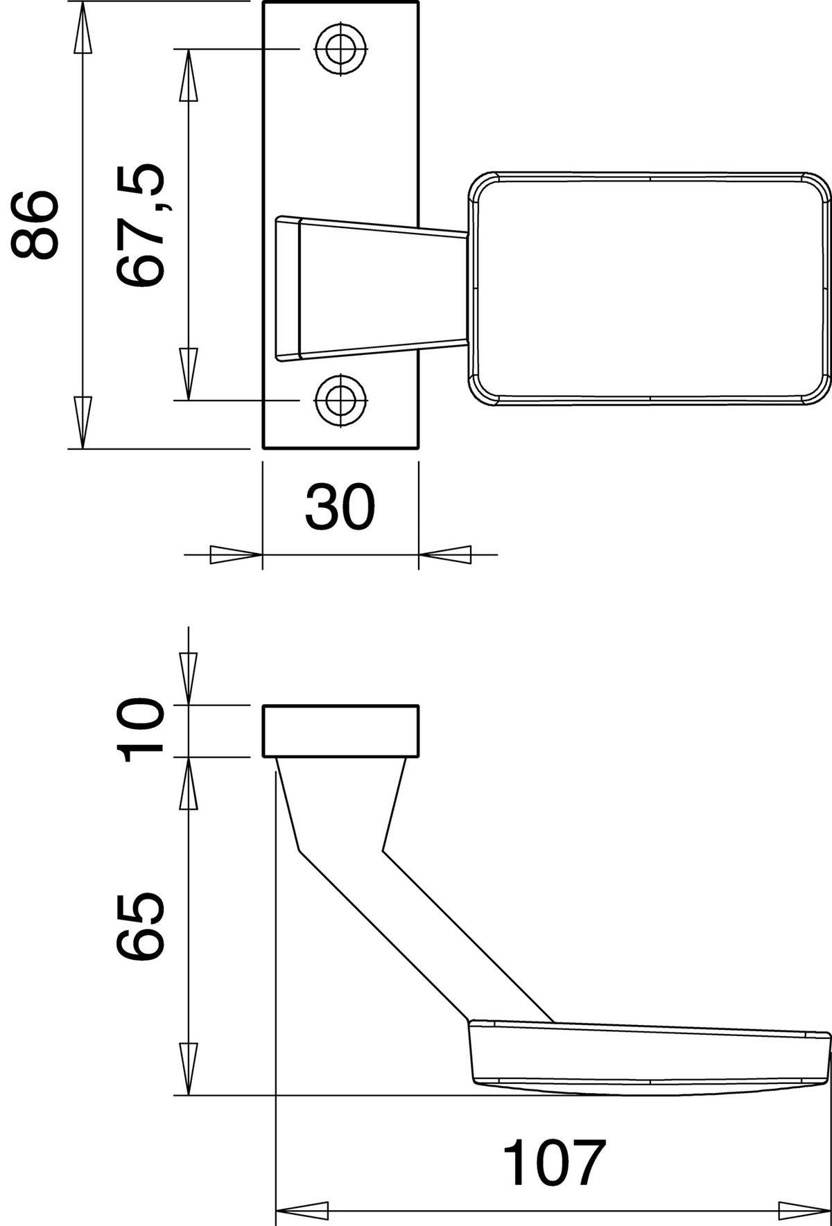 EDI Türknopf 1385/1020 Aluminium F1 gekröpft mit M12 Aufnahme, DIN links/rechts