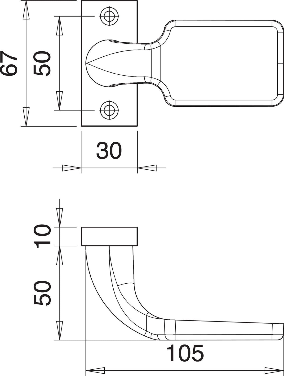 EDI Profiltürknopf 1315 aus Aluminium F1 – fest, kantige Rosette, DIN links/rechts