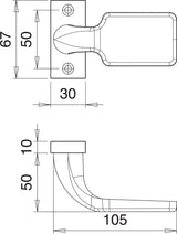 EDI Profiltürknopf 1315 aus Aluminium F1 – fest, kantige Rosette, DIN links/rechts