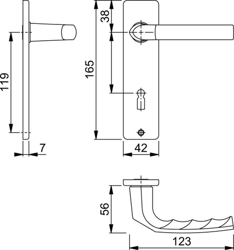 HOPPE Kurzschildgarnitur Birmingham 1117/202KP/AP – Aluminium F1, eckig, DIN links/rechts