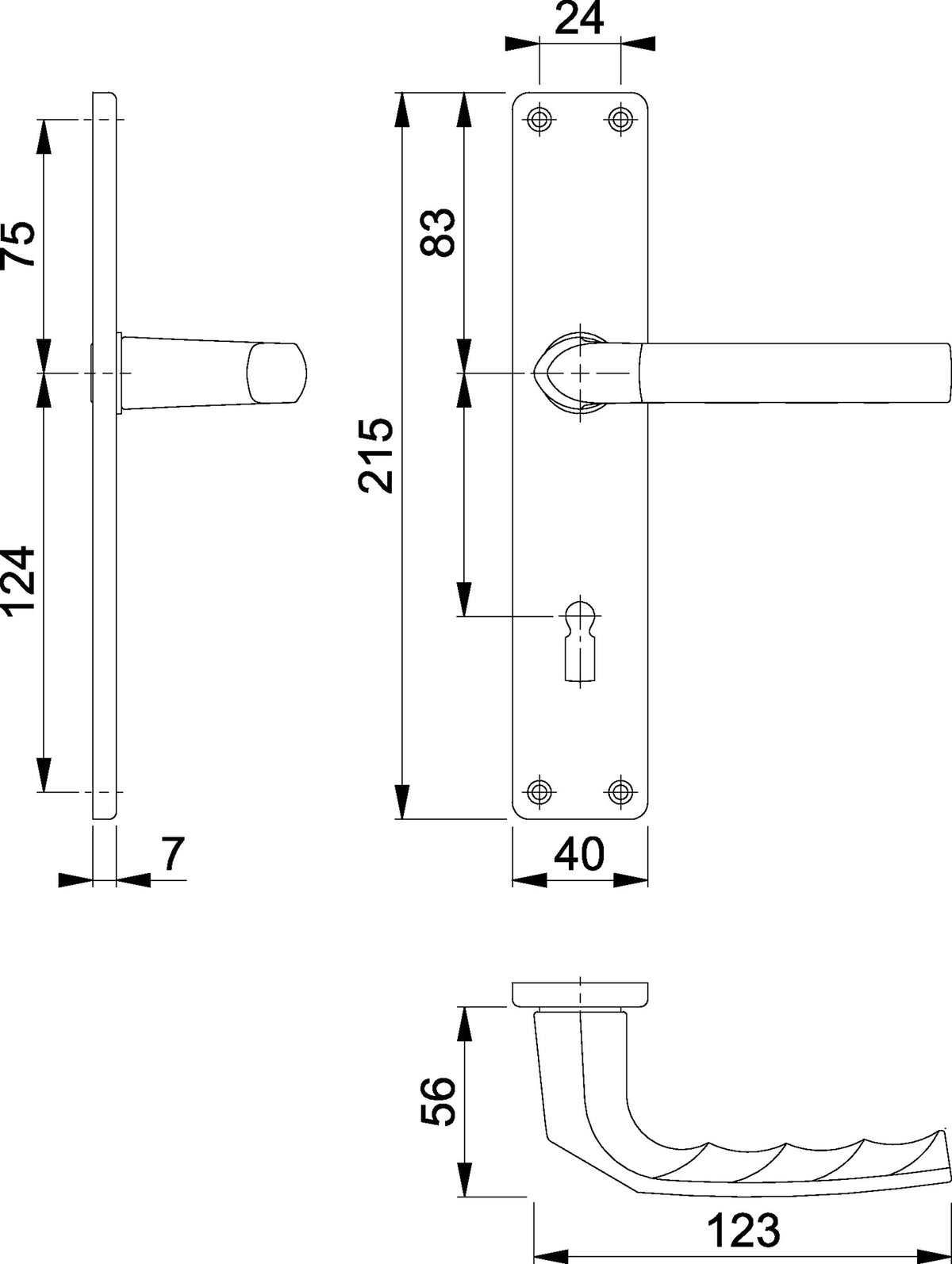 HOPPE Langschildgarnitur Birmingham 1117/202SP Aluminium F1 für Innentüren DIN L/R