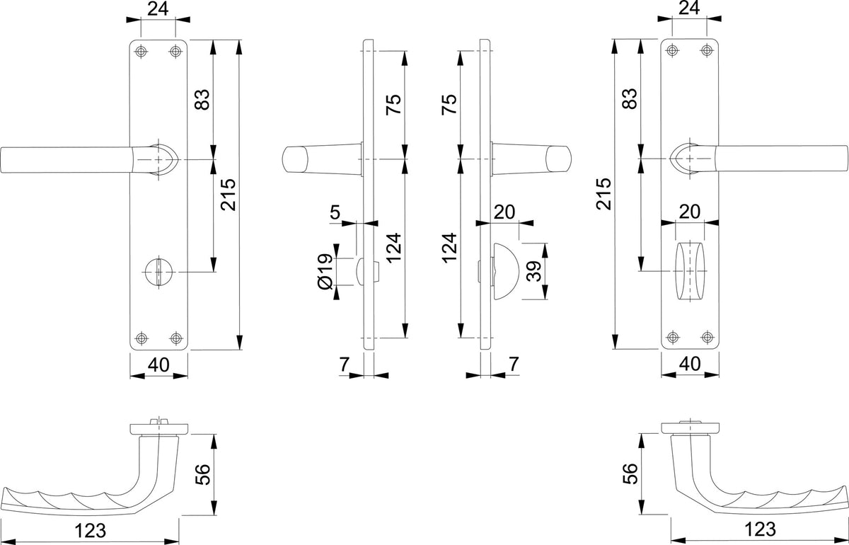 HOPPE Langschildgarnitur Birmingham 1117/202SP Aluminium F1 für Innentüren DIN L/R