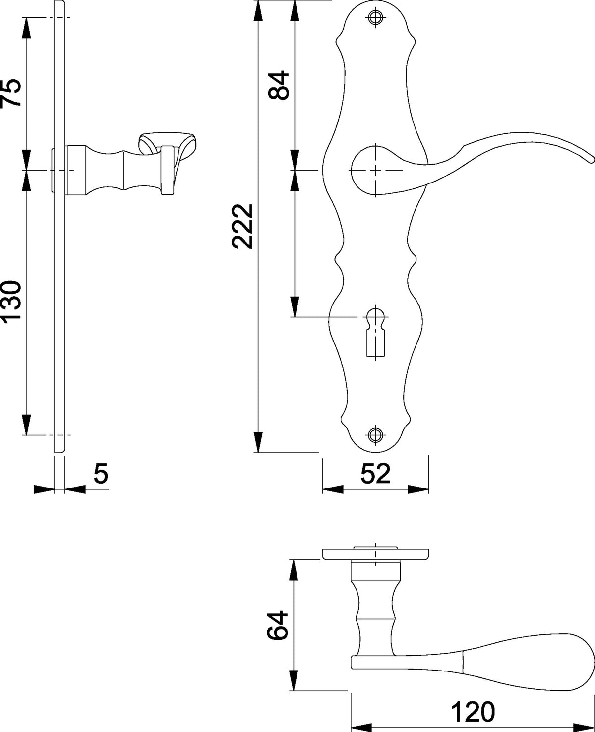 HOPPE Langschildgarnitur Weimar M112SLN/2007 MS F71 BB 72 mm DIN L/R – Drückergarnitur für Innentüren