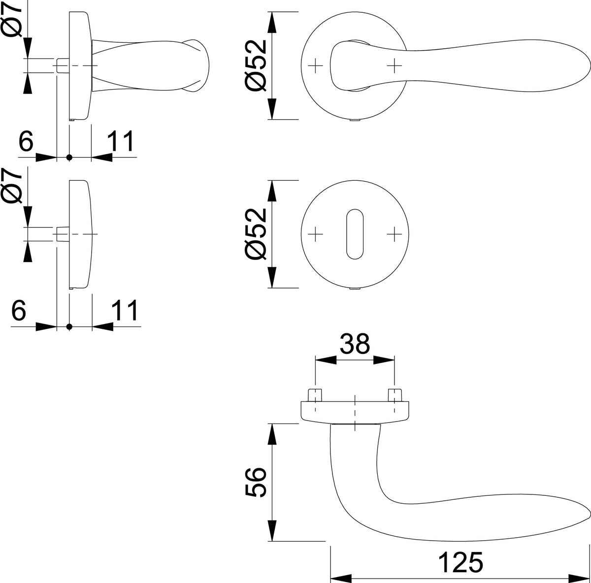 HOPPE Rosettengarnitur Genova M1535/19KV/19KVS – Drückergarnitur DIN links/rechts, F45-R satiniert verchromt