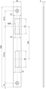 BKS Schließblech B 9000 Edelstahl silber 24 x 270 mm käntig DIN rechts