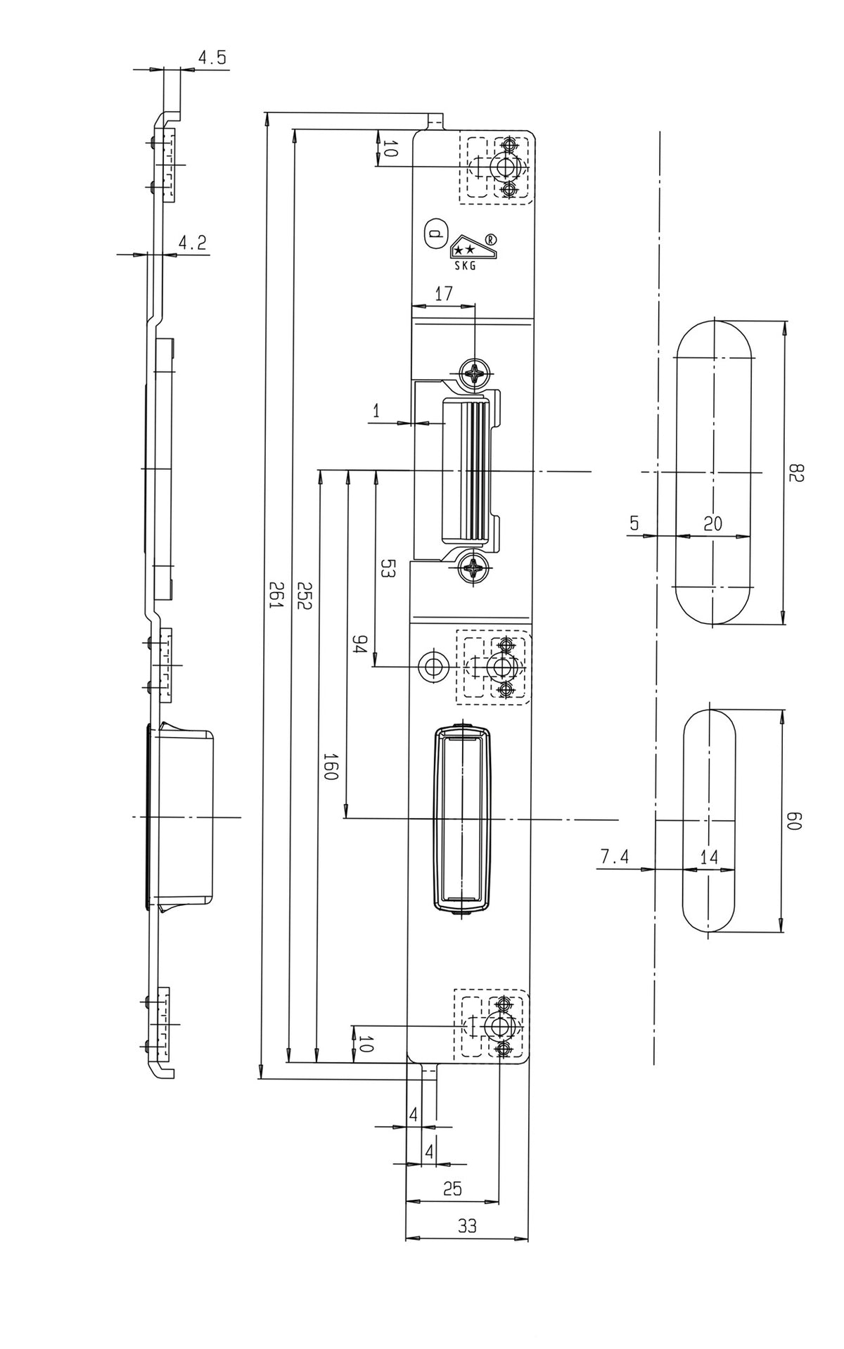 FUHR Schließteil Falle/Riegel F-St. 33 mm links silberfarbig für Mehrfachverriegelung 855GL