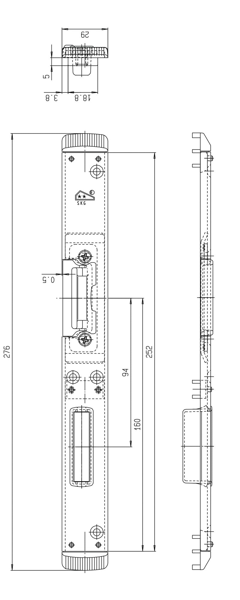 FUHR Schließteil Falle/Riegel F-St. 33 mm links silberfarbig für Mehrfachverriegelung 855GL
