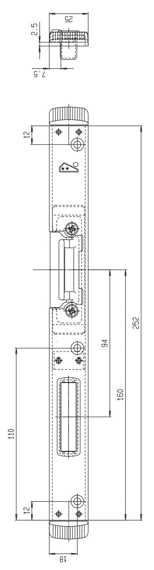 FUHR Schließteil Falle/Riegel F-St. 33 mm links silberfarbig für Mehrfachverriegelung 855GL
