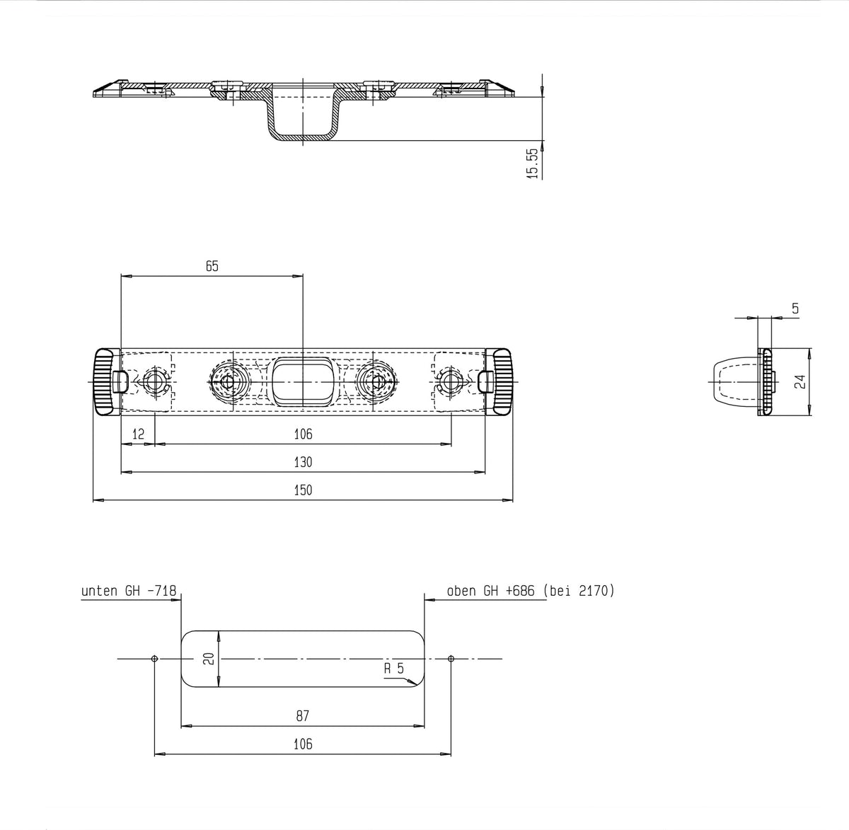 FUHR Schließteil Bolzenriegel U-Stulp 24x5 mm Edelstahl für Aluminiumfenster und -türen