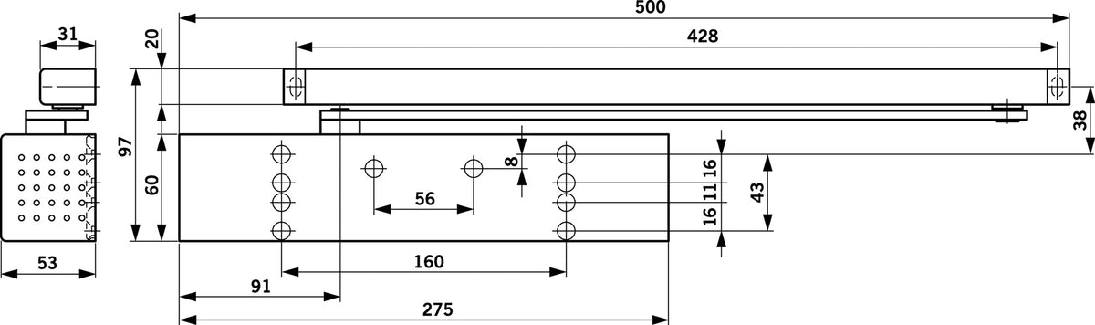 DORMAKABA Gleitschienentürschließer TS 93 B Basic Normalmontage Bandseite EN 2-5