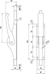 DENI Tortreibriegel PLANO 10 mm mit 2 Schlaufen, hell verzinkt, für Vierkantstangen