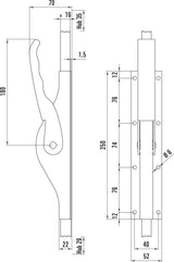DENI Tortreibriegel PLANO 10 mm mit 2 Schlaufen, hell verzinkt, für Vierkantstangen