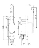 DENI Türtreibriegel VARIO DIN L/R silber eloxiert, Leichtmetall, für Rundstange 10 mm, Bolzen 30 mm