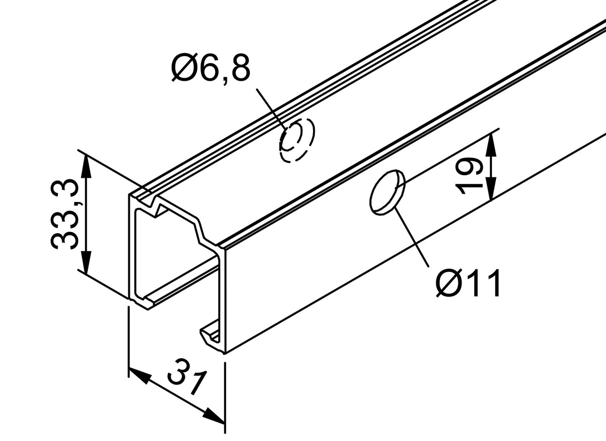 HELM Laufschiene 53/73 Aluminium EV1 eloxiert 1300 mm für Schiebetüren bis 80 kg