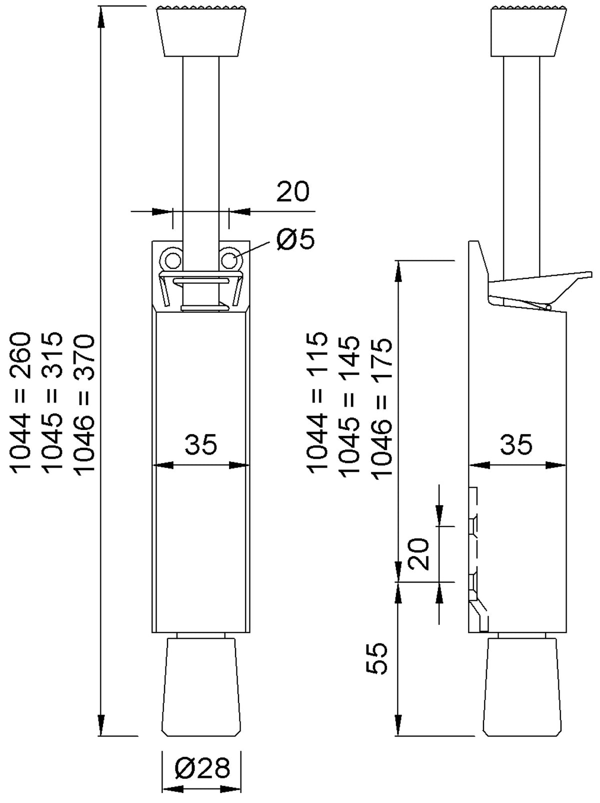 KWS Türfeststeller 1044.02 Aluminium silberfarbig lackiert – Türmontage, Hubhöhe 60 mm, für Türen bis 80 kg