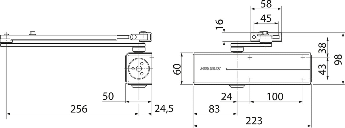 ASSA ABLOY Türschließer-Set DC 200 EN 2-4 mit Gleitschiene, silber