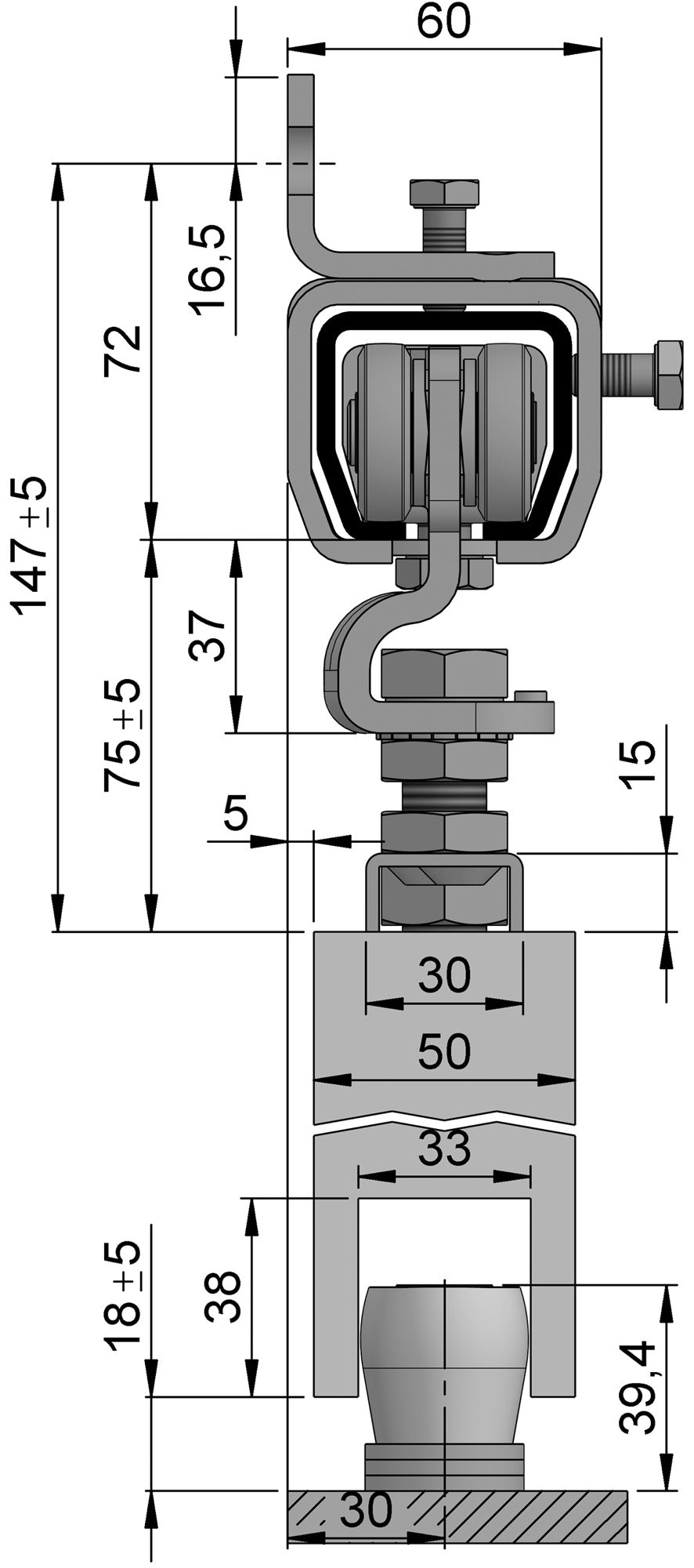 HELM Erweiterungsset Schiebetorgarnitur SP400W001 verzinkt blau Laufprofil 2000 mm