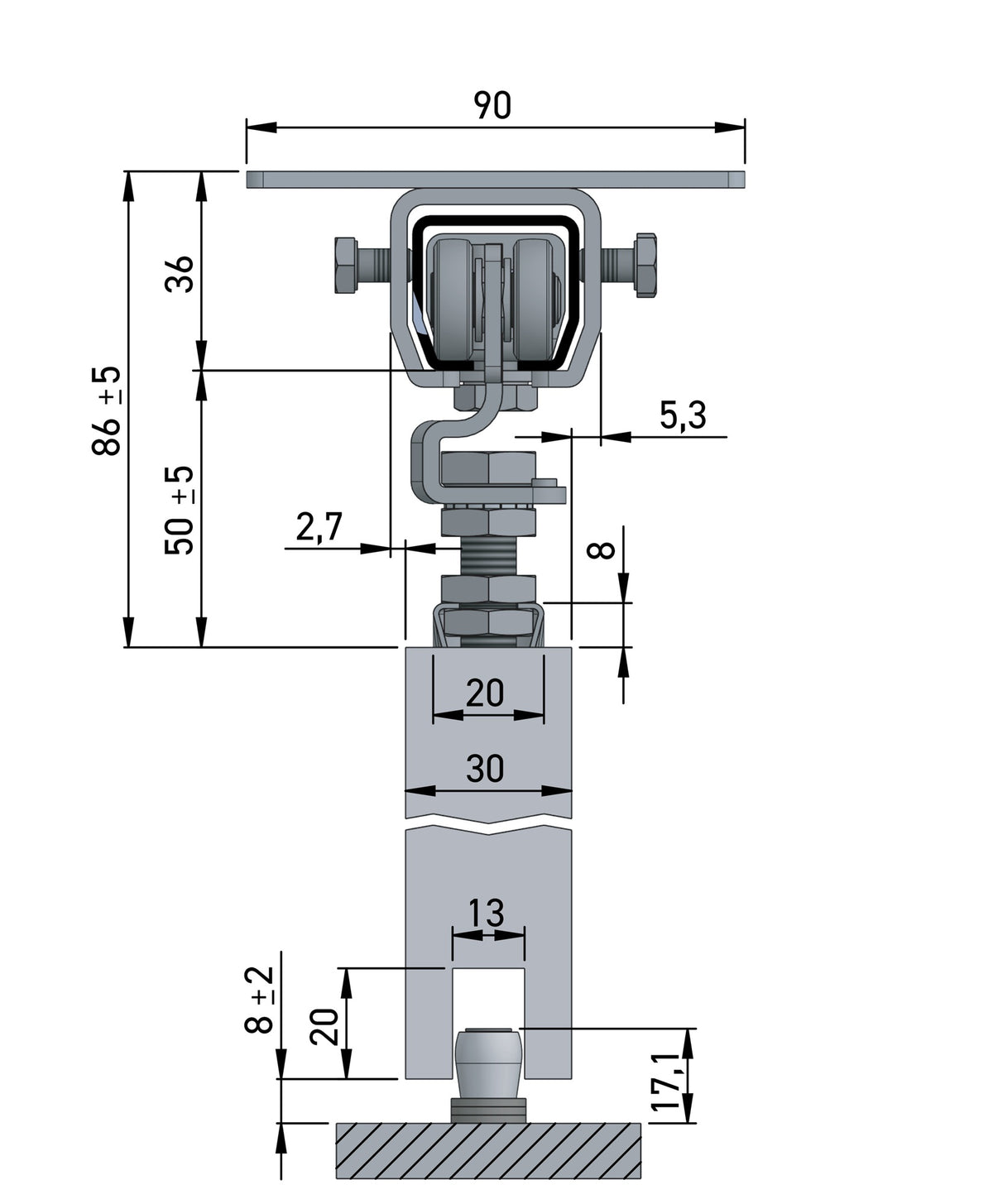 HELM Erweiterungsset Schiebetorgarnitur Pro 100 Decke blau verzinkt Laufprofil 2000 mm