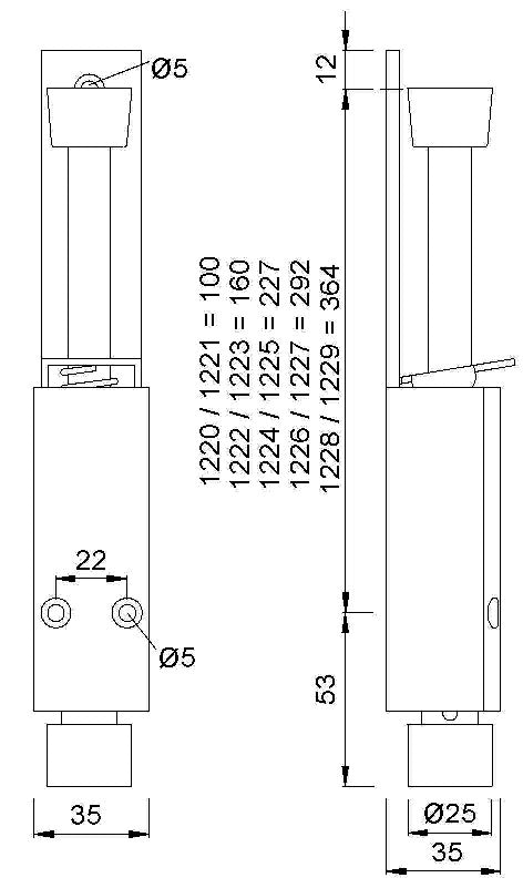 KWS Türfeststeller 1222.02 aus Aluminium, silberfarbig lackiert, 60 mm Hubhöhe, Türmontage