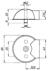 DENI Türpuffer 3847 Ø 65 mm Edelstahl matt mit Dübelmontage und Sicherungsbolzen
