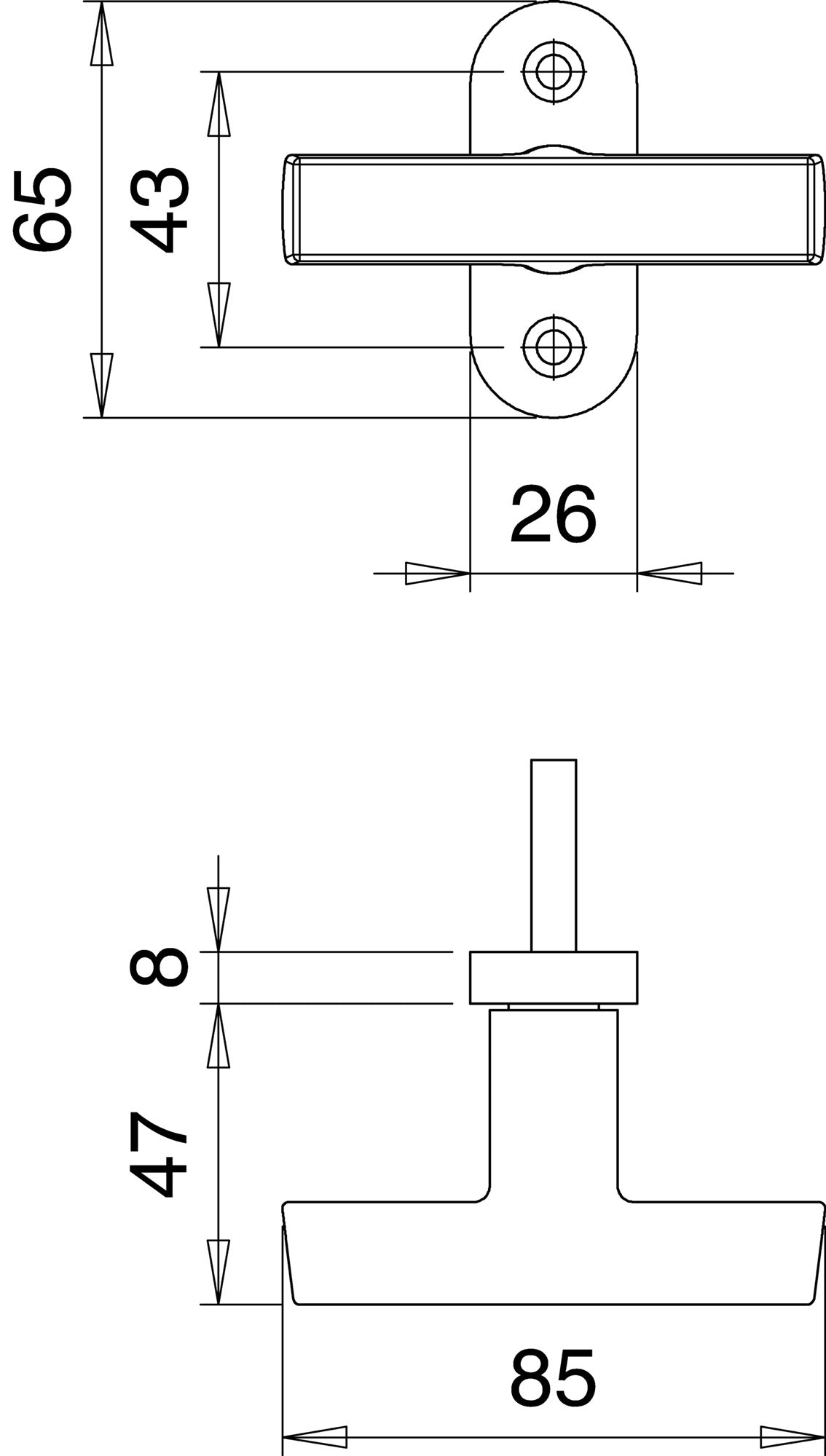 EDI Kreuzgriff 1511/0000 Aluminium F2 neusilberfarbig mit Vierkant 7 mm