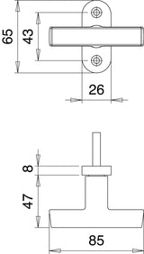 EDI Kreuzgriff 1511/0000 Aluminium F2 neusilberfarbig mit Vierkant 7 mm