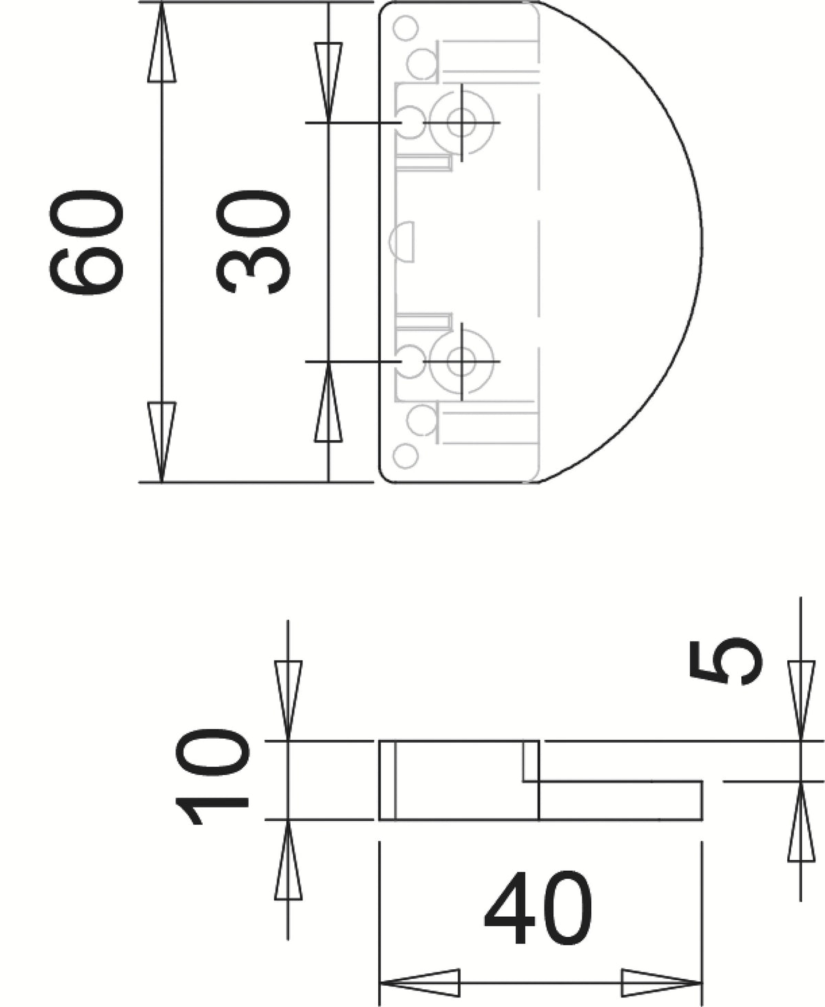 Balkontürgriff 60 mm EDI Kunststoff weiß – verdeckte Verschraubung, Lochabstand 30 mm