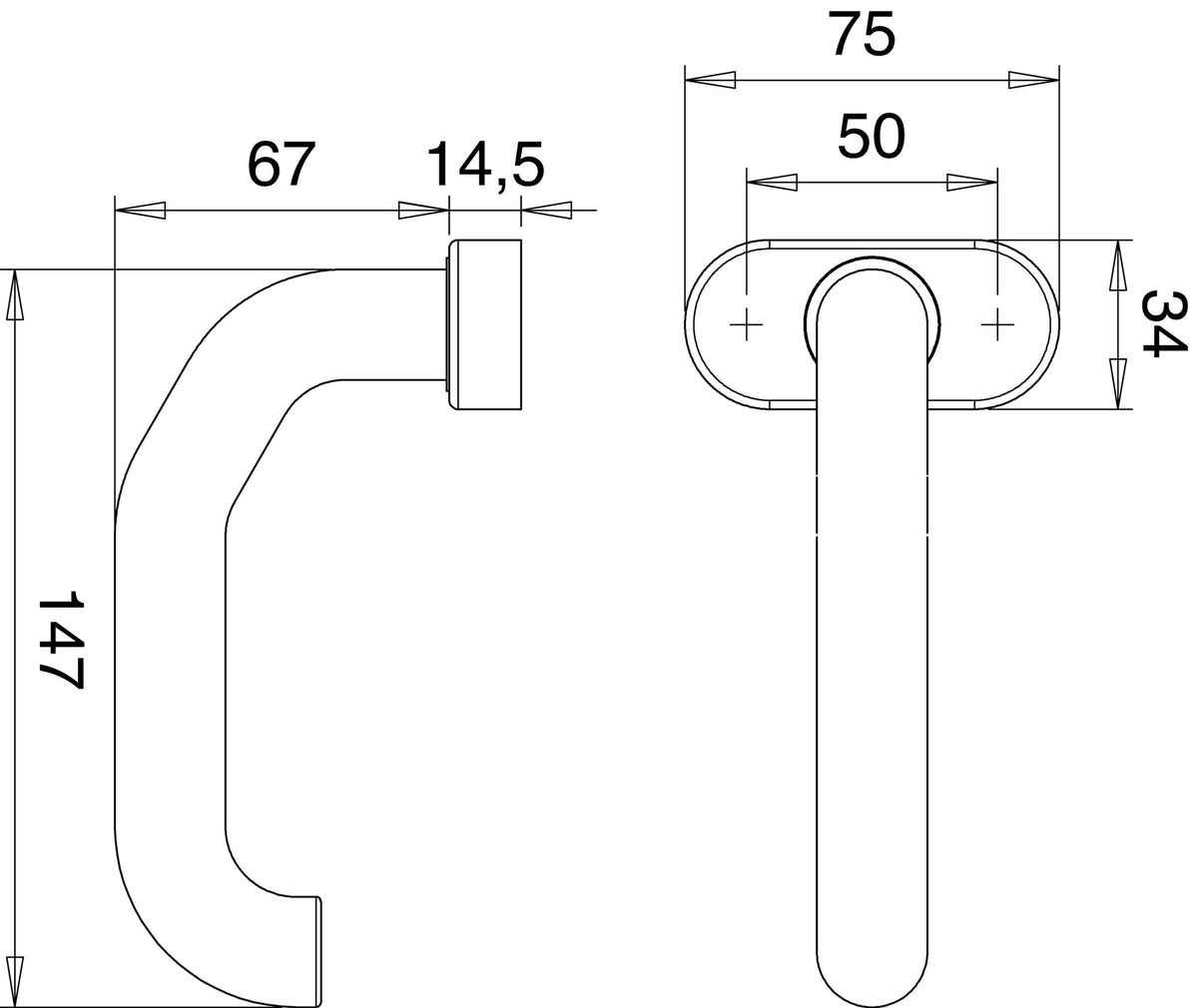 EDI Feuerschutzdrückerlochteil 1300/2133 Aluminium F1 gekröpft Vierkant 9 mm
