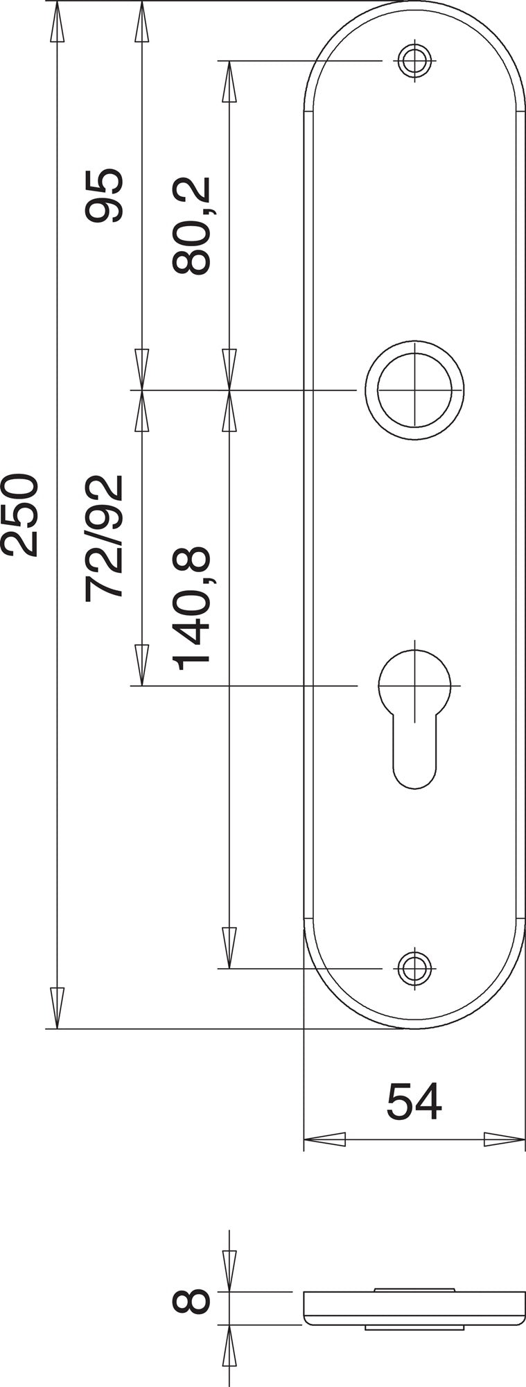 EDI Renovierschild 206 Z Edelstahl oval 250 mm Entfernung 72 mm – 2 Stück