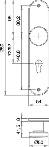 EDI Knopf-Renovierschild 306 Z VA EST 72 mm PZ – Edelstahl matt, 250 mm, sichtbare Verschraubung
